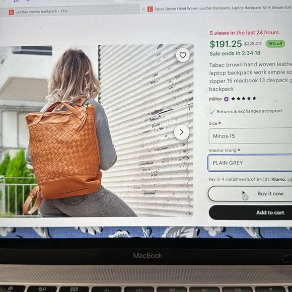 Brand new leather backpack in a dusty blue will hold a 15 inch laptop - Picture 9 of 9